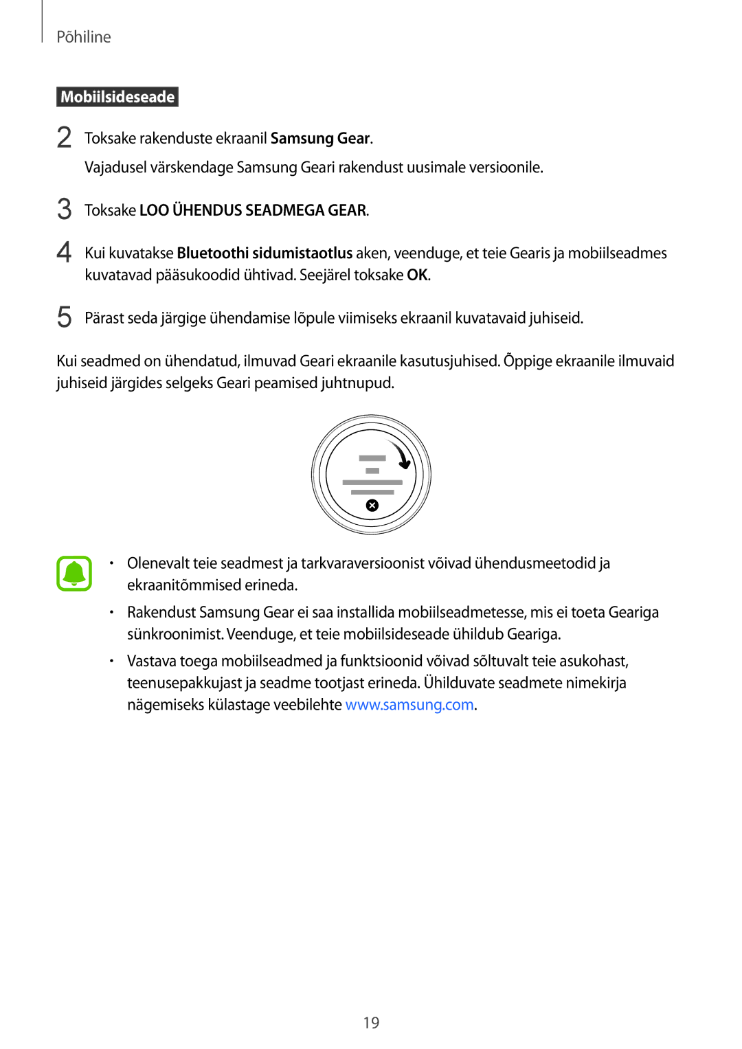 Samsung SM-R7200ZKASEB, SM-R7320ZKASEB manual  Mobiilsideseade , Toksake LOO Ühendus Seadmega Gear 